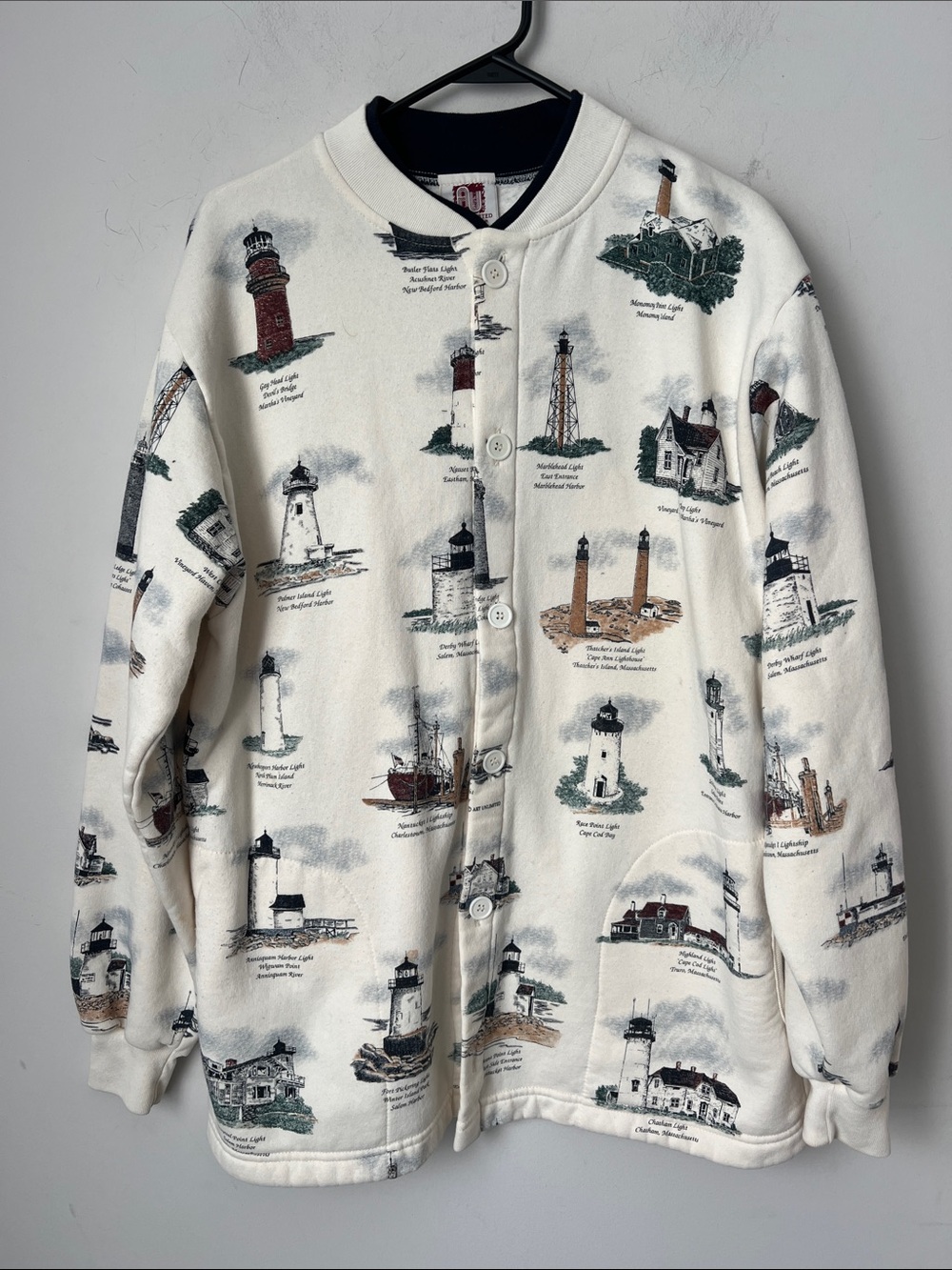 Vintage Lighthouse Coastal Button Cardigan L 🟩
